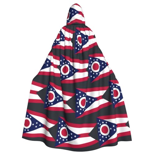 JEJEA Ohio State Flag Print Hexe Zauberer Kapuzenumhang Erwachsene Halloween Party Umhang für Hexe Vampir Cosplay Kostüm von JEJEA