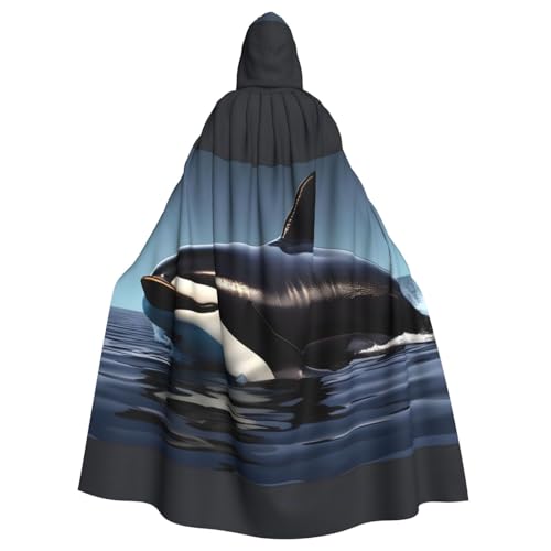 JEJEA Orca Killerwal Druck Druck Hexe Zauberer Kapuzenumhang Erwachsene Halloween Party Umhang für Hexe Vampir Cosplay Kostüm von JEJEA