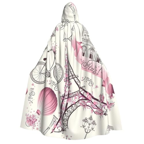 JEJEA Paris Eiffelturm Blumendruck, Halloween-Kapuzenumhang, Unisex, für Cosplay, Weihnachten, Party, Gastgeschenke, Hexen-Outfits von JEJEA