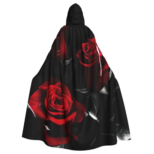 JEJEA Red Rose1 Druck Hexe Zauberer Kapuzenumhang Erwachsene Halloween Party Umhang für Hexe Vampir Cosplay Kostüm von JEJEA