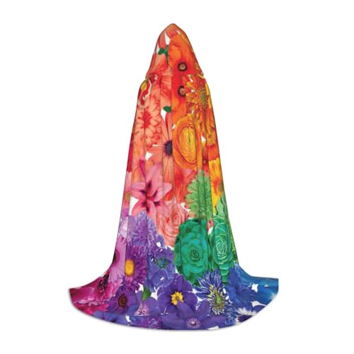 JEJEA Regenbogen-Blumen-Druck, Halloween, Cosplay, Weihnachten, Party, Outfits, Zauberer-Robe, Halloween, Umhang, Mittelalter-Renaissance von JEJEA