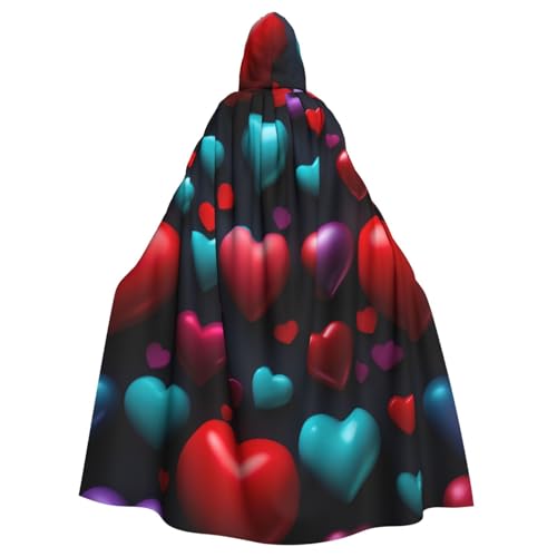 JEJEA Romantischer roter Herzaufdruck Hexe Zauberer Kapuzenumhang Erwachsene Halloween Party Umhang für Hexe Vampir Cosplay Kostüm von JEJEA