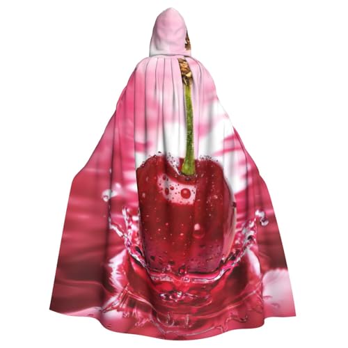 JEJEA Rote Kirschen Druck Hexe Zauberer Kapuzenumhang Erwachsene Halloween Party Umhang für Hexe Vampir Cosplay Kostüm von JEJEA