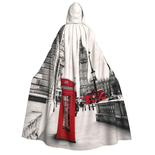 JEJEA Roter Halloween-Kapuzenumhang mit Londoner Straßendruck, Unisex, für Cosplay, Weihnachten, Party, Gastgeschenke, Hexen-Outfits von JEJEA