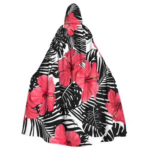 JEJEA Roter Hibiskus-Druck Hexe Zauberer Kapuzenumhang Erwachsene Halloween Party Umhang für Hexe Vampir Cosplay Kostüm von JEJEA