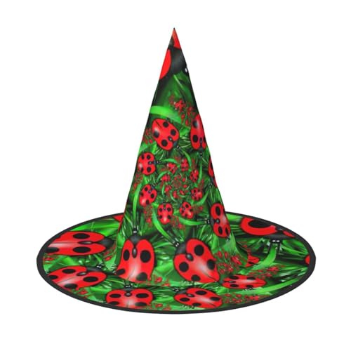 JEJEA Roter Marienkäfer-Druck, großer Hexenhut, Hexenhut, Hexenhut, Halloween, Cosplay, Party-Zubehör von JEJEA