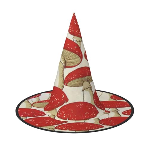 JEJEA Roter weißer Pilzdruck für Damen, großer Hexenhut, Hexenhut, Hexenhut, Halloween, Cosplay, Party-Zubehör von JEJEA