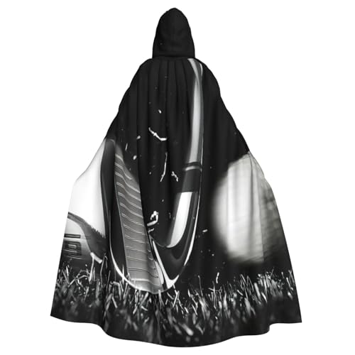 JEJEA Schwarz-weißer Golf-Druck, Hexen-Zauberer, Kapuzenumhang, Erwachsenen-Halloween-Partyumhang, für Hexe, Vampir, Cosplay-Kostüm von JEJEA