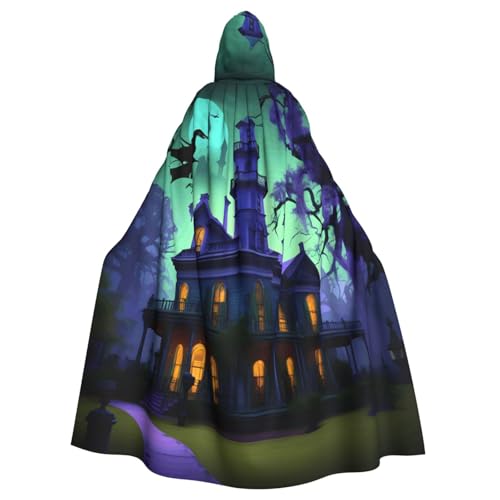 JEJEA Schwarzer Haunted Mansion Print Hexe Zauberer Kapuzenumhang Erwachsene Halloween Party Umhang für Hexe Vampir Cosplay Kostüm von JEJEA