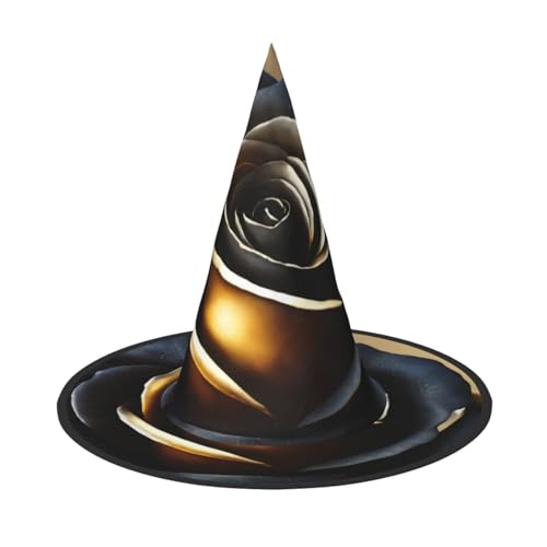 JEJEA Schwarzer und goldener Blumendruck für Damen, großer Hexenhut, Hexenhut, Hexenhut, Halloween, Cosplay, Party-Zubehör von JEJEA