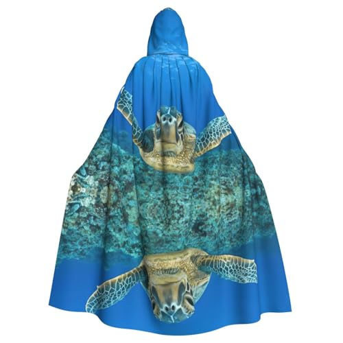 JEJEA Sea Turtles Print Witch Wizard Hooded Cloak, Adult Halloween Party Cape, For Witch Vampire Cosplay Costume von JEJEA