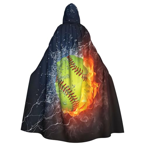 JEJEA Softball-Druck Hexe Zauberer Kapuzenumhang Erwachsene Halloween Party Umhang für Hexe Vampir Cosplay Kostüm von JEJEA