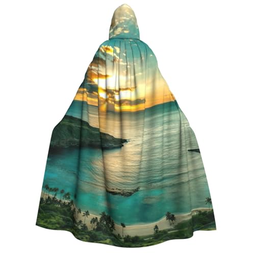 JEJEA Sonnenaufgang über Hanauma Bay Oahu Hawaii-Druck, Halloween-Kapuzenumhang, Unisex, für Cosplay, Weihnachten, Party, Gastgeschenke, Hexen-Outfits von JEJEA