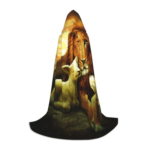 JEJEA Sonnenuntergang Löwe Lamm Vogel Druck Halloween Cosplay Weihnachten Party Outfits Kapuze Zauberer Robe Halloween Umhang Mittelalter Renaissance von JEJEA
