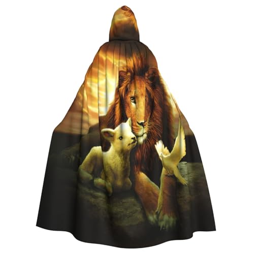 JEJEA Sonnenuntergang Löwe Lamm Vogel Druck Hexe Zauberer Kapuzenumhang Erwachsene Halloween Party Umhang für Hexe Vampir Cosplay Kostüm von JEJEA