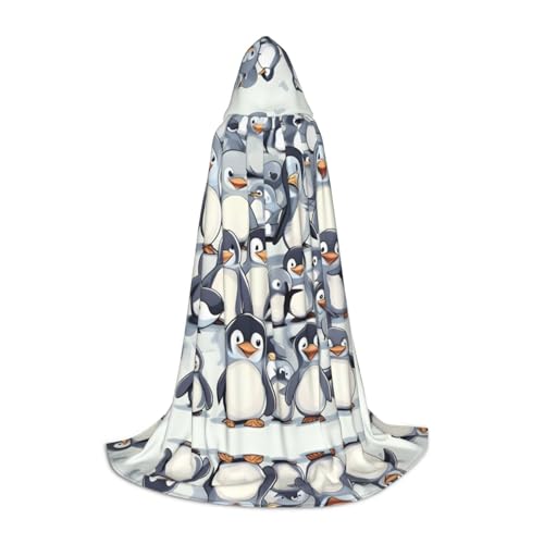 JEJEA Süßer Baby-Pinguin-Skizzen-Umhang mit Kapuze, langer Kapuzenumhang, Hexenkostüm, Cosplay-Kostüme, Uni-Party-Umhang von JEJEA
