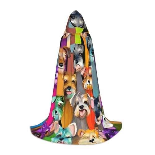 JEJEA Süßer Schnauzer-Hunde-Druck, für Halloween, Cosplay, Weihnachten, Party, Outfits, Kapuzenmantel, Zauberer-Robe, Halloween, Umhang, Mittelalter-Renaissance von JEJEA