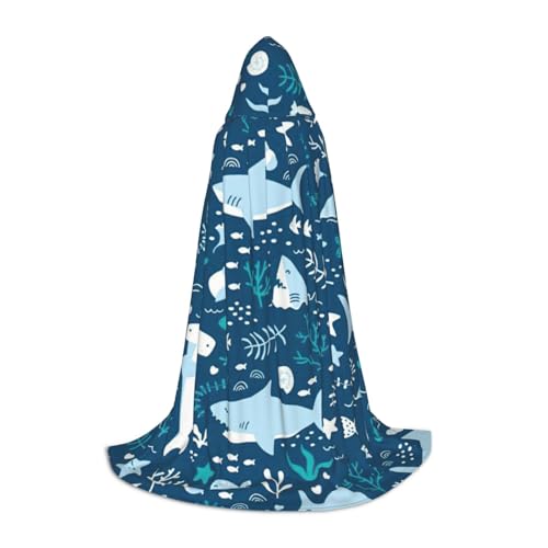 JEJEA Süßer blauer Fisch-Druck, Halloween, Cosplay, Weihnachten, Party, Outfits, Zauberer-Robe, Halloween, Umhang, Mittelalter-Renaissance von JEJEA