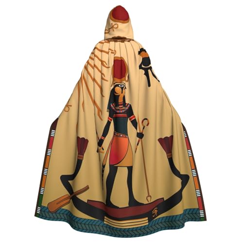 JEJEA Sun Old Egyptian Timeless Grace Print Witch Wizard Hooded Cloak, Adult Halloween Party Cape, For Witch Vampire Cosplay Costume von JEJEA