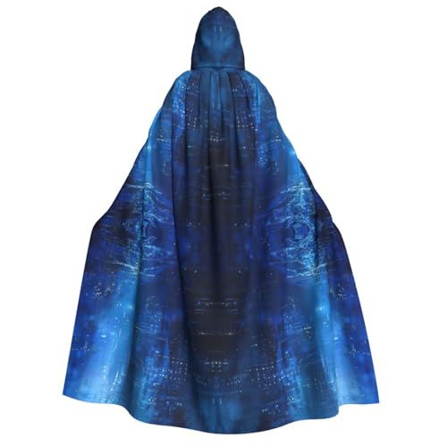 JEJEA The Blue Binary Print Halloween Hooded Cloak Cape Unisex for Cosplay, Christmas Party Favors Witchy Outfits von JEJEA