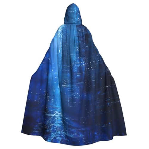 JEJEA The Blue Binary Print Hexe Wizard Hooded Cloak, Adult Halloween Party Cape, For Witch Vampire Cosplay Costume von JEJEA