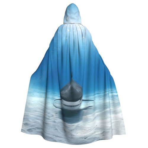 JEJEA Tiger Shark Print Hexe Zauberer Kapuzenumhang Erwachsene Halloween Party Umhang für Hexe Vampir Cosplay Kostüm von JEJEA