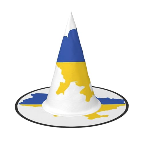 JEJEA Ukraine-Flagge, Kartendruck, großer Hexenhut, Hexenhut, Hexenhut, Halloween, Cosplay, Party-Zubehör von JEJEA