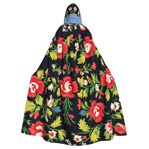 JEJEA Ukrainischer Stickerei-Stil Rosen-Druck Hexe Zauberer Kapuzenumhang Erwachsene Halloween Party Umhang für Hexe Vampir Cosplay Kostüm von JEJEA
