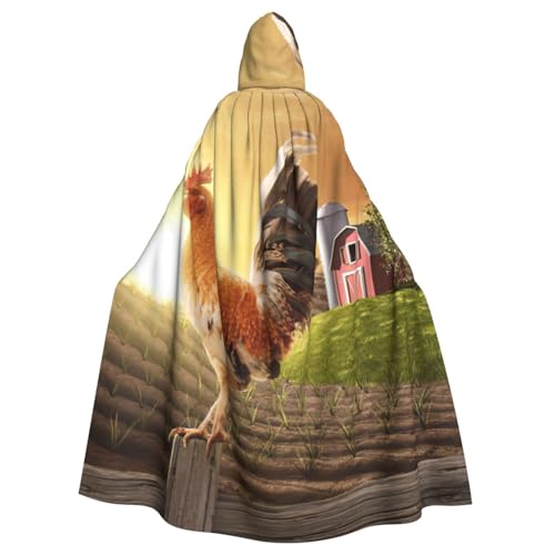 JEJEA Umhang mit Huhn-Hahn-Druck, Hexen-Zauberer, Kapuzenumhang, Erwachsenen-Halloween-Partyumhang, für Hexe, Vampir, Cosplay-Kostüm von JEJEA