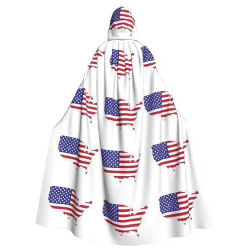 JEJEA Umhang mit Kapuze, Motiv: USA-Flagge, Hexe, Zauberer, Kapuzenumhang, Erwachsenen-Halloween-Party, Umhang, für Hexe, Vampir, Cosplay-Kostüm von JEJEA