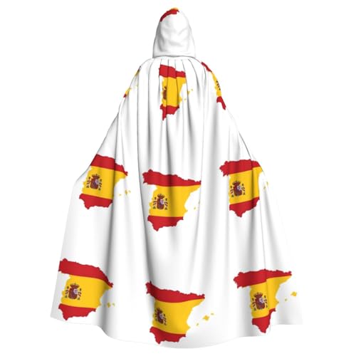 JEJEA Umhang mit Kapuze mit spanischer Flagge, Hexen-Zauberer, Erwachsenen-Halloween-Partyumhang, für Hexe, Vampir, Cosplay-Kostüm von JEJEA