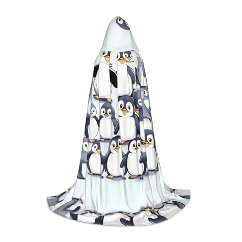JEJEA Umhang mit Kapuze und süßem Baby-Pinguin-Skizzenaufdruck, langer Kapuzenumhang, Hexenkostüm, Cosplay-Kostüme, Uni-Party-Umhang von JEJEA