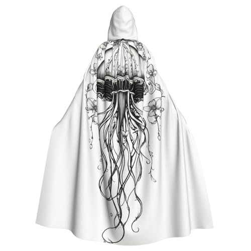 JEJEA Uni Kapuzenumhang mit Quallenmuster, Renaissance, langer Umhang für Halloween, Cosplay-Kostüme von JEJEA