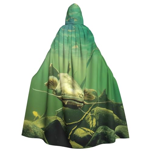 JEJEA Unterwasser-Wels Druck Hexe Zauberer Kapuzenumhang Erwachsene Halloween Party Umhang für Hexe Vampir Cosplay Kostüm von JEJEA