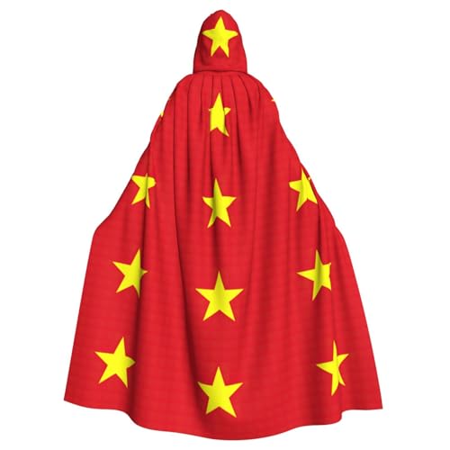 JEJEA Vietnamesischer Flaggen-Druck, Hexen-Zauberer, Kapuzenumhang, Erwachsenen-Halloween-Partyumhang, für Hexe, Vampir, Cosplay-Kostüm von JEJEA