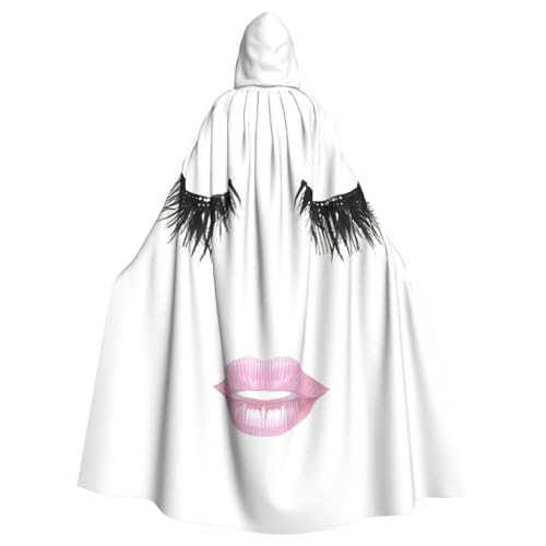 JEJEA Wimper Lip White Print Witch Wizard Hooded Cloak, Adult Halloween Party Cape, For Witch Vampire Cosplay Costume von JEJEA