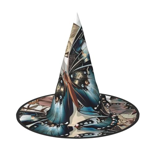 JEJEA Wunderschöner Schmetterling1-Druck für Damen, großer Hexenhut, Hexenhut, Hexenhut, Halloween, Cosplay, Party-Zubehör von JEJEA