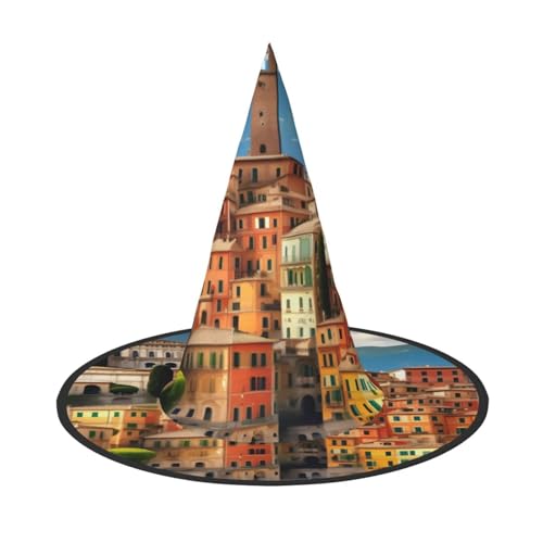 JEJEA Wunderschöner italienischer Druck, großer Hexenhut, Hexenhut, Hexenhut, Halloween, Cosplay, Party-Zubehör von JEJEA