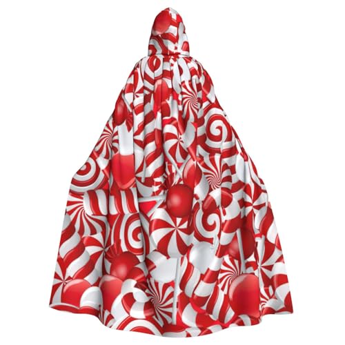 JEJEA Zuckerstangen-Druck, Hexen-Zauberer-Kapuzenumhang, Erwachsenen-Halloween-Partyumhang, für Hexe, Vampir, Cosplay-Kostüm von JEJEA