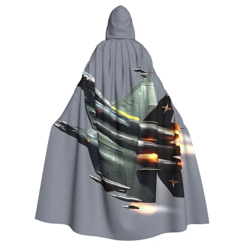 Jet Fighter Druck Hexe Zauberer Kapuzenumhang Erwachsene Halloween Party Umhang für Hexe Vampir Cosplay Kostüm von JEJEA