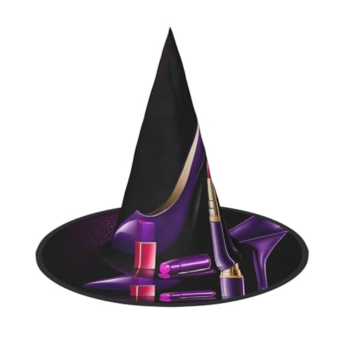 JEKYDOSD Elegante violette High Heels mit Lippenstift-Druck, Halloween-Hut, gruseliges Party-Accessoire, Karneval, Maskerade-Bälle von JEKYDOSD