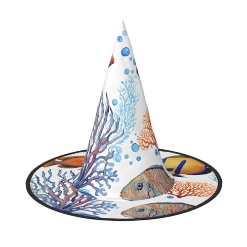 JEKYDOSD Farbenfroher Fisch-im-Meera-Druck, Halloween-Hut, gruseliges Party-Accessoire, Karneval, Maskenbälle von JEKYDOSD