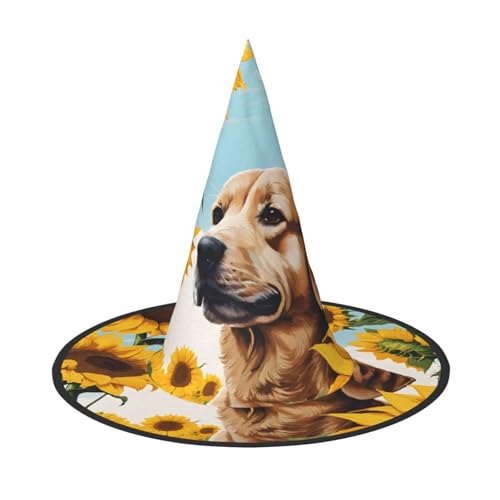 JEKYDOSD Hund mit Sonnenblumen-Druck, Halloween-Hut, gruseliges Party-Accessoire, Karneval, Maskeradebälle von JEKYDOSD
