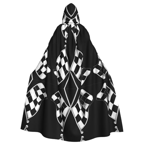 JEKYDOSD Schwarz-weißer Umhang mit kariertem Flaggenmuster, Erwachsenen-Kapuzenumhang, perfekt für Halloween, Rollenspiele, Maskerade und Kostümpartys JEKYDOSD Schwarz-weißer Umhang mit kariertem Flaggenmuster, Erwachsenen-Kapuzenumhang, perfekt für Halloween, Rollenspiele, Maskerade und Kostümpartys von JEKYDOSD