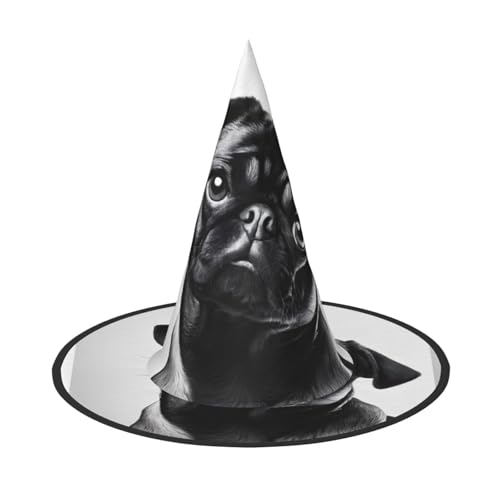 JEKYDOSD Süßer schwarzer Mops-Aufdruck, Halloween-Hut, gruseliges Party-Accessoire, Karneval, Maskeradebälle von JEKYDOSD