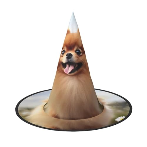 JEKYDOSD Zwergspitz-Hunde-Druck, Halloween-Hut, gruseliges Party-Accessoire, Karneval, Maskerade-Bälle von JEKYDOSD