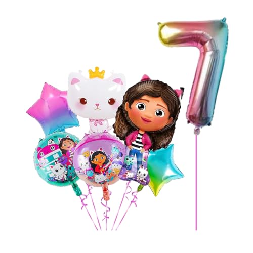 Gabby Puppenhaus-Geburtstagsparty-Ballon-Set für Party-Dekoration, Alter Nummer Ballon enthalten (aufgeblasen) (7 Jahre alt) von JELLO NELLO
