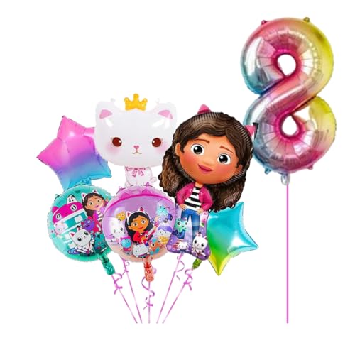 Gabby Puppenhaus-Geburtstagsparty-Ballon-Set für Party-Dekoration, Alter Nummer Ballon enthalten (aufgeblasen) (8 Jahre alt) von JELLO NELLO