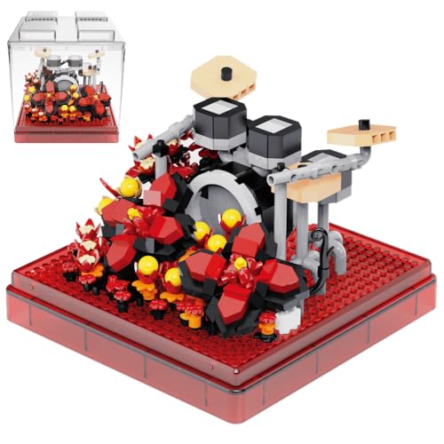 JEMPET Blumenstrauß-Bauspielzeug-Set – Mini-Baustein-Baustein-Set – Musikinstrumente, Blumen, botanische Sammlung, ewig dekorierte Blume mit Staubschutzhülle (Drum Model) von JEMPET