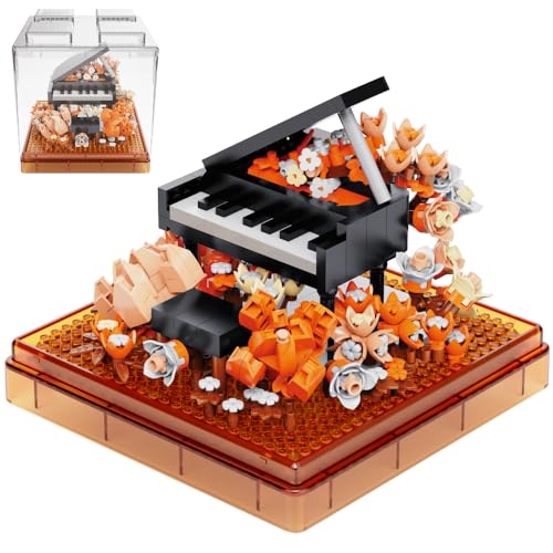 JEMPET Blumenstrauß-Bauspielzeug-Set – Mini-Baustein-Baustein-Set – Musikinstrumente, Blumen, botanische Sammlung, ewig dekorierte Blume mit Staubschutzhülle (Piano Model) von JEMPET